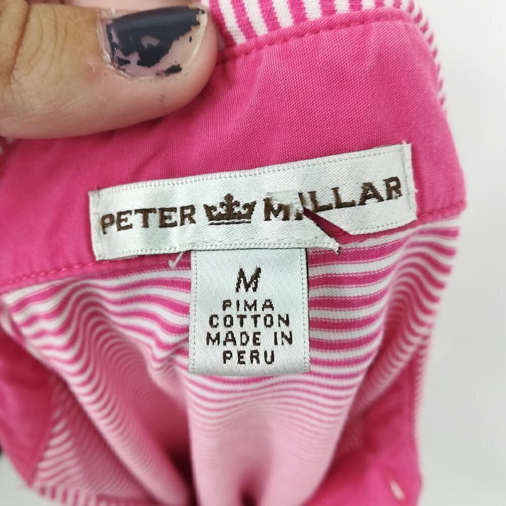 Peter Millar Pima Cotton Striped Pink Golf Short Sleeve Polo Size M Monogram K - Picture 9 of 11